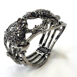 Hematite Rhinestone Frog Lovers Cuff Bracelet